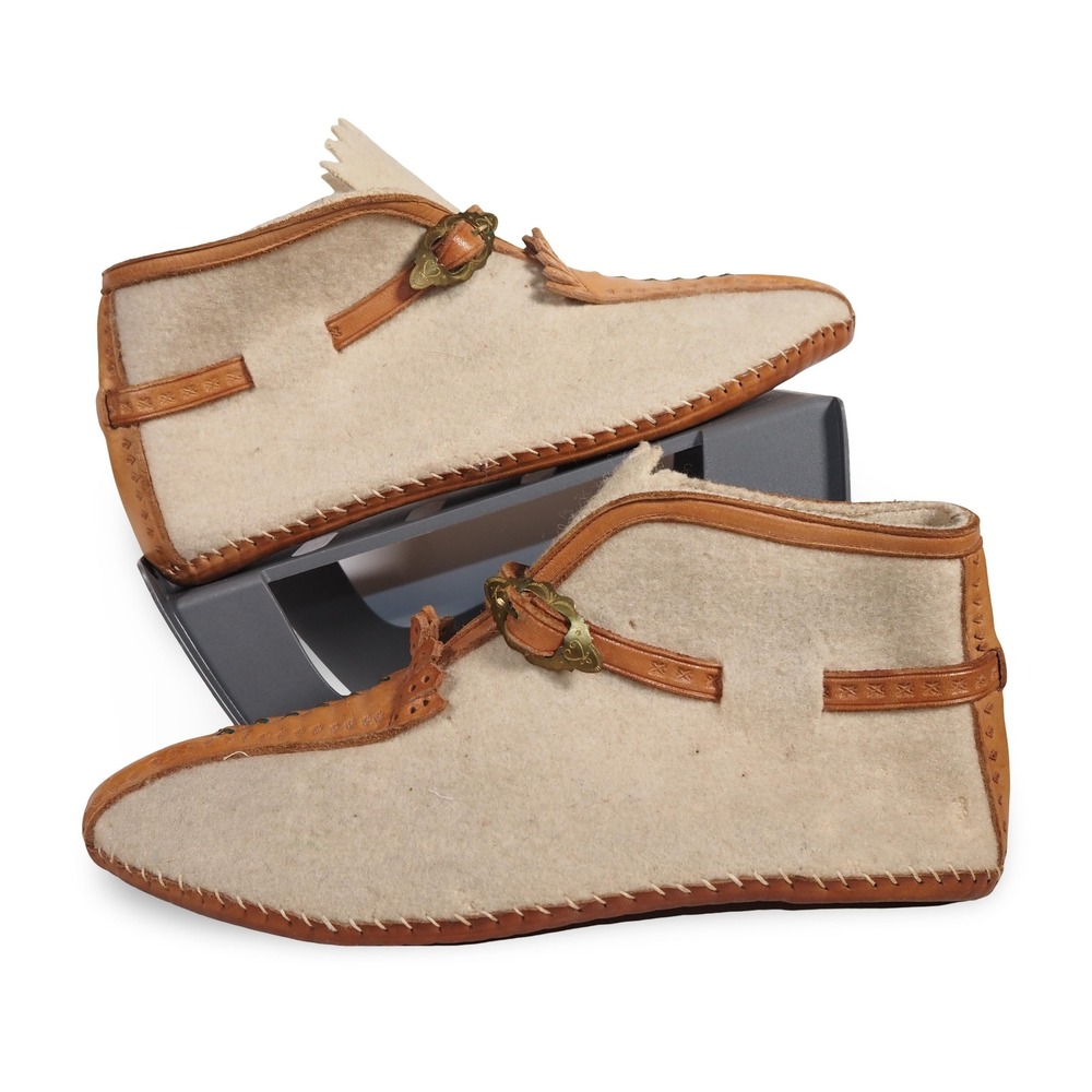 Vintage Wool Felt Leather Ankle Booties Shoes Womens 8-8.5 EU 39 Brown Boho